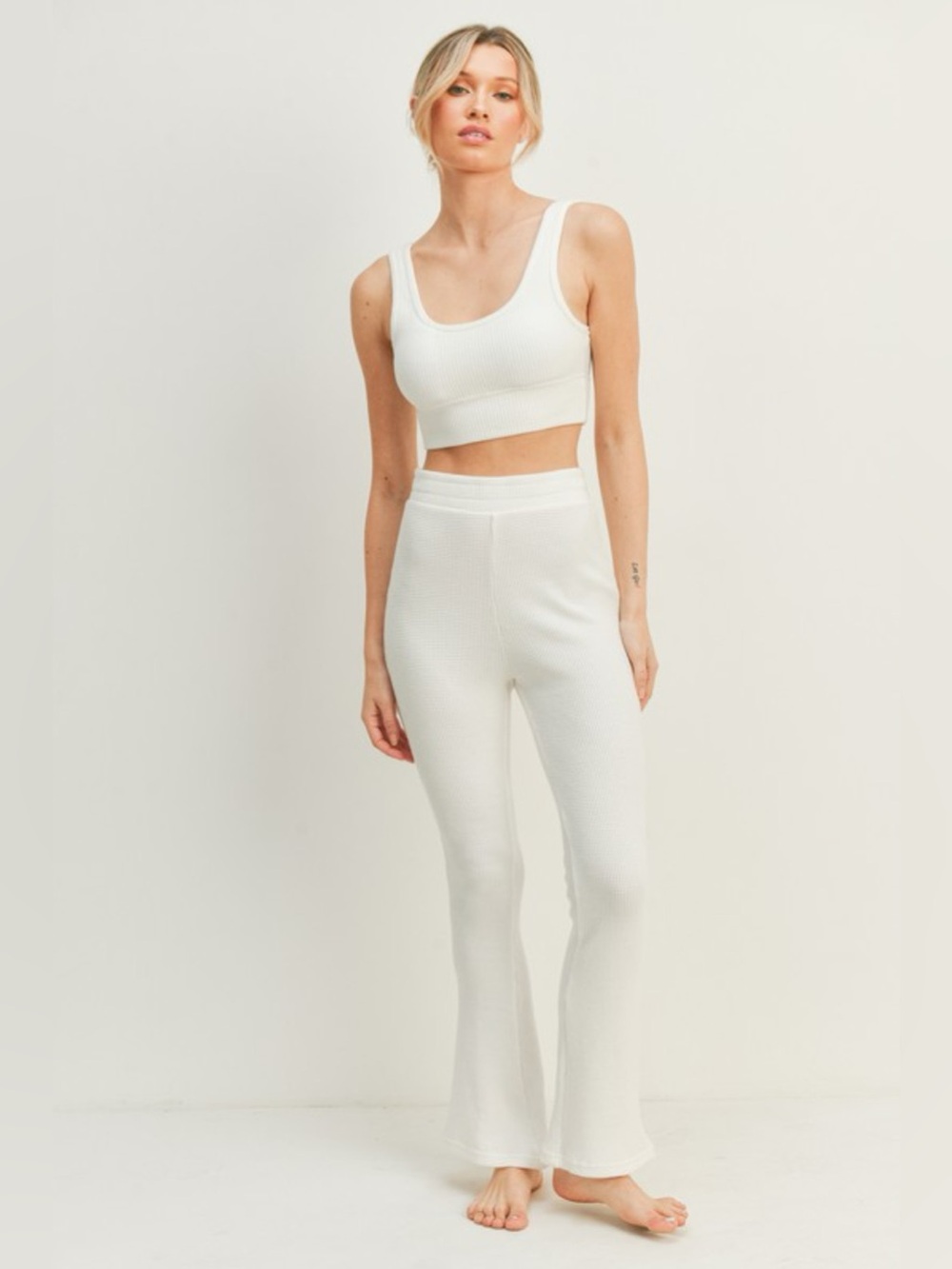 Kimberly C Waffle Tank and High Waist Flare Pants Set